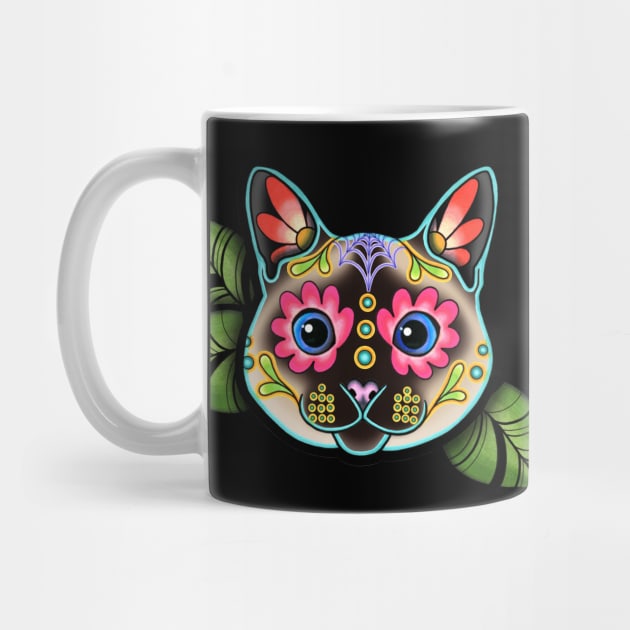 Siamese Cat - Day of the Dead Sugar Skull Kitty by prettyinink